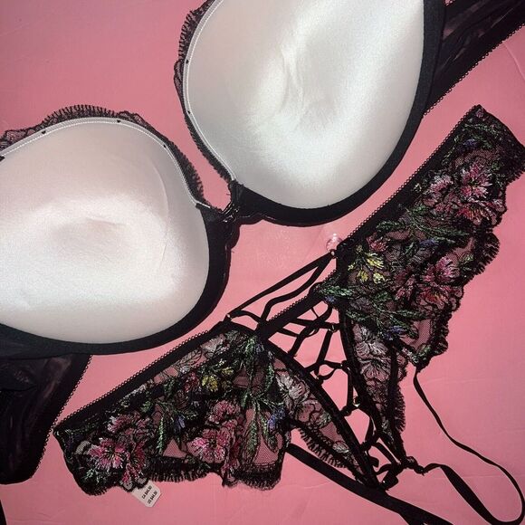 Victoria's Secret 34D,36D,36DD,36DDD BRA SET+L TEDDY BLACK Floral embroidered - Picture 9 of 11